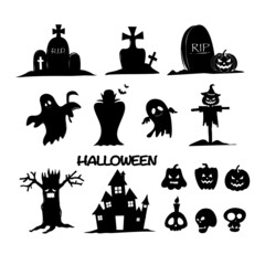 Hand drawn set of Halloween doodle cartoon style, Can be used for wrapping paper, scrapbook, web site background, greeting cards, invitation, stationery.