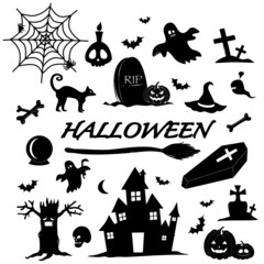 Hand drawn set of Halloween doodle cartoon style, Can be used for wrapping paper, scrapbook, web site background, greeting cards, invitation, stationery.
