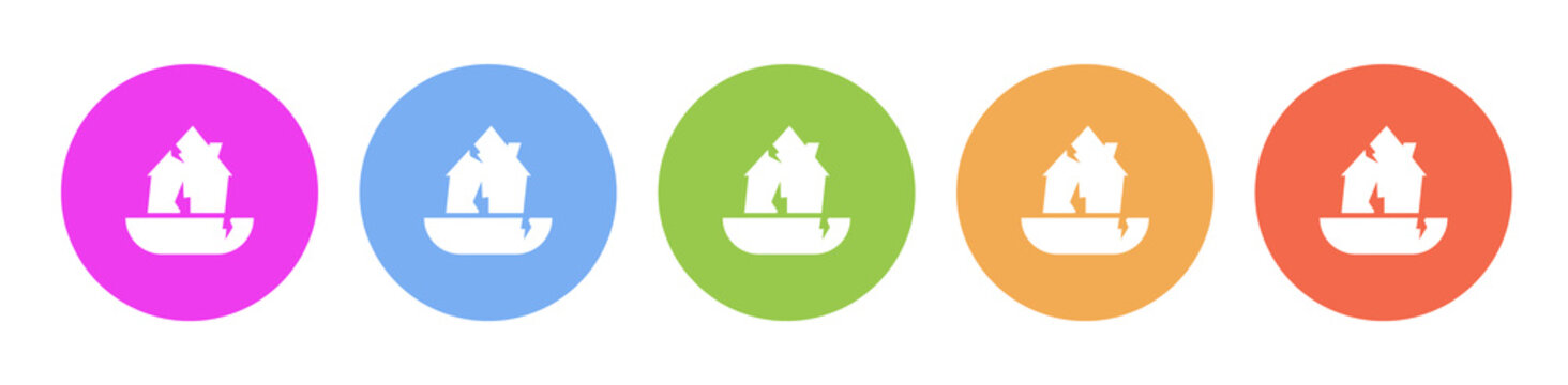 Multi Colored Flat Icons On Round Backgrounds. Damage, Earthquake, Home, House Multicolor Circle Vector Icon