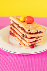 cookie dessert with strawberry fudge