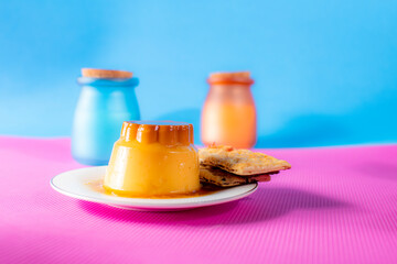 milk dessert with cookies and blackberry