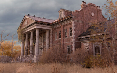 Fototapeta na wymiar Abandoned haunted house refuge of spirits 3d illustration