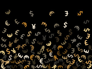 Euro dollar pound yen metallic icons scatter currency vector design. Financial pattern. Currency 