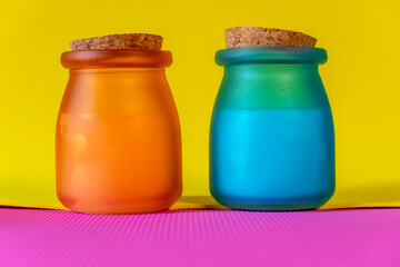 vivid pink and blue jars