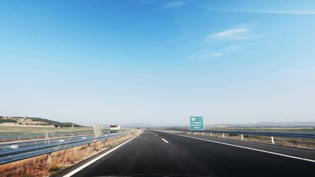 Highway road drivel apse at the summer sunny day, timelapse pov