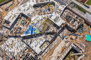 Fototapeta na wymiar busy industrial construction site. aerial view from flying drone