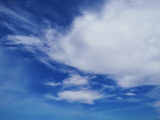 White clouds are floating in the blue sky.