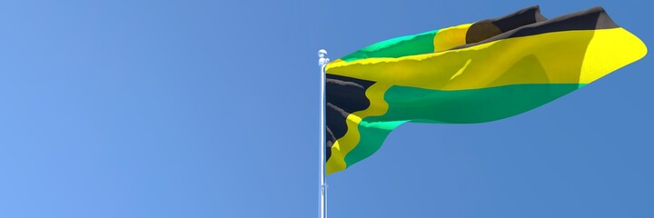 3D rendering of the national flag of Jamaica waving in the wind