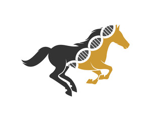 Fototapeta na wymiar Running horse with golden DNA helix