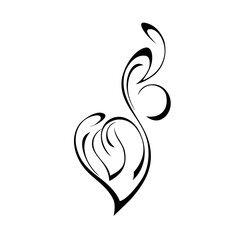 ornament 1327. decorative element in the form of one stylized leaf with curls in black lines on a white background