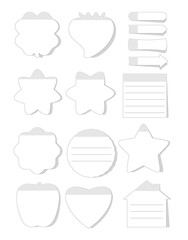 Black and white outline stickers. Collection of adhesive notes white