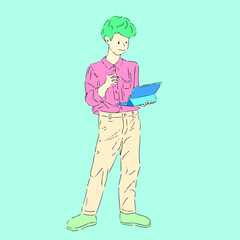 The businessman is working with a laptop. It's a convenient working way.