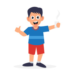 Cartoon illustration design of a child drinking milk. vector