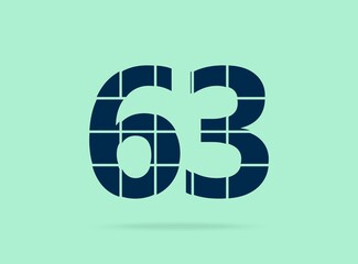 63 number, vector desing font.  Made of knife cut. For logo, brand label, design elements, corporate identity, application & more. IsolatedEps10 illustration