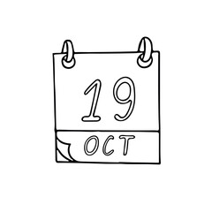calendar hand drawn in doodle style. October 19. Day, date. icon, sticker, element, design. planning, business holiday