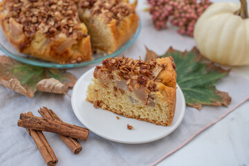 sweet home made vanilla pear pie on a table