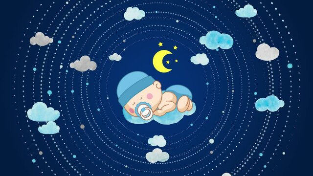 baby shower animation background,clouds and stars in the sky,moon glowing