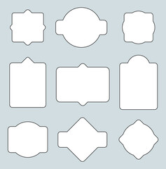 Obraz premium Set of decorative text frames. White borders, tags on gray background. Vector illustration.