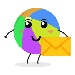 Cute flat cartoon beachball holding an envelope illustration. Vector illustration of a cute beach ball with a smiling expression.
