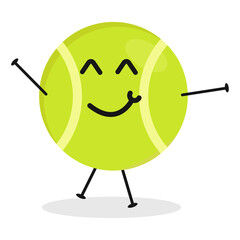 Cute flat cartoon tennis ball illustration. Vector illustration of a cute tennis ball with a smiling expression.