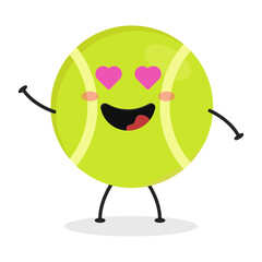 Cute flat cartoon tennis ball illustration. Vector illustration of a cute tennis ball with a smiling expression.