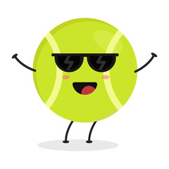 Cute flat cartoon tennis ball illustration. Vector illustration of a cute tennis ball with a smiling expression.