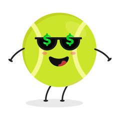 Cute flat cartoon tennis ball illustration. Vector illustration of a cute tennis ball with a smiling expression.