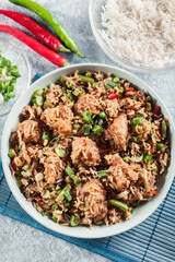 Fried rice witch chicken, eggs and vegetables