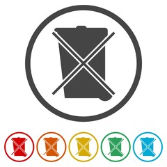 No trash can sign ring icon, color set