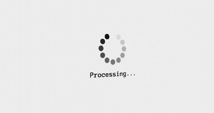 Processing bar progress circle computer screen animation loop isolated on white background with blinking dots buffering search screen in 4K. computer loading screen