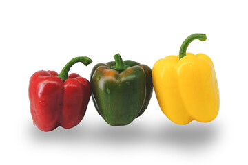 Yellow and red peppers and isolated on white background
