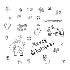 Naklejka premium Cute hand drawing christmas set and elements. Vector illustration