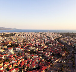 Aerial view of Kalamata city at dusk