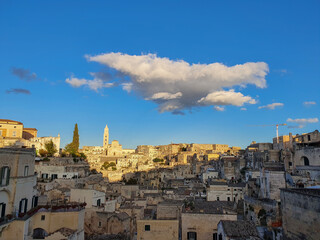 Fototapeta premium view of the sassi of Matera city located on a rocky outcrop in Basilicata