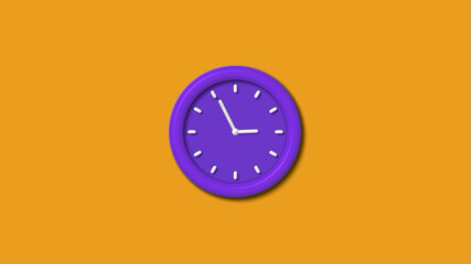Amazing purple color 12 hours 3d wall clock isolated on orange color background, Counting down wall clock,3d cock isolated
