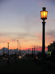 Fototapeta na wymiar Retro street city light lamp whit orange glass