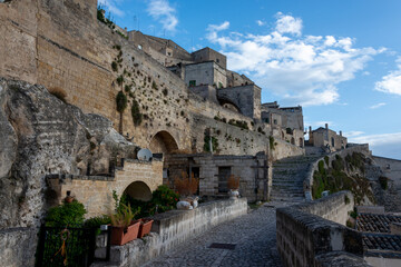Fototapeta premium view of the sassi of Matera city located on a rocky outcrop in Basilicata