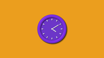 Amazing purple color 12 hours 3d wall clock isolated on orange color background, Counting down wall clock,3d cock isolated