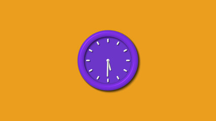 Purple color 12 hours 3d wall clock isolated on orange color background,3d wall clock,clock isolated
