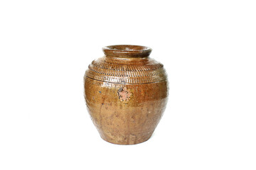 A popular jar for pickled fish in Northeast Thailand. On a white background suitable for presentations