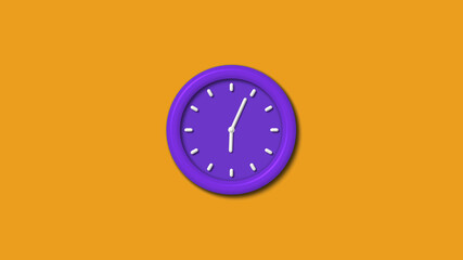 Purple color 12 hours 3d wall clock isolated on orange color background,3d wall clock,clock isolated