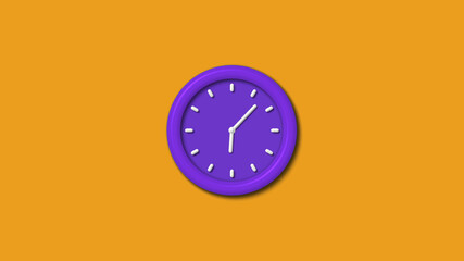 Purple color 12 hours 3d wall clock isolated on orange color background,3d wall clock,clock isolated