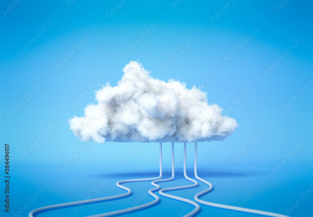 Poster 3d render cloud computing service, cloud data storage technology hosting concept. white cloud with c