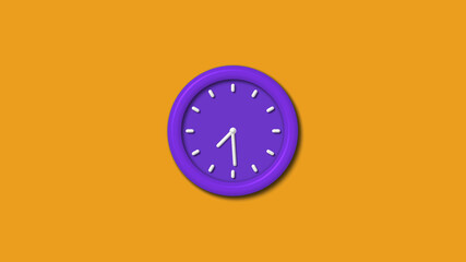 Purple color 12 hours 3d wall clock isolated on orange color background,3d wall clock,clock isolated