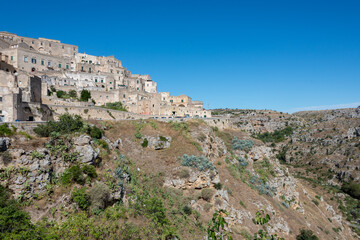 Fototapeta na wymiar view of the sassi of Matera city located on a rocky outcrop in Basilicata