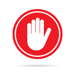 Stop icon with alert hand, warning covid symbol, no - danger isolated on white background vector illustration
