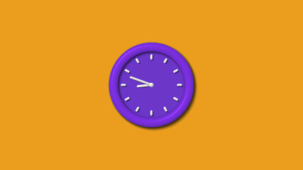 Amazing purple color 3d wall clock isolated on orange background, 12 hours wall clock