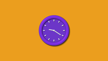 Amazing purple color 3d wall clock isolated on orange background, 12 hours wall clock