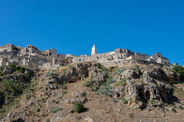 Fototapeta premium view of the sassi of Matera city located on a rocky outcrop in Basilicata