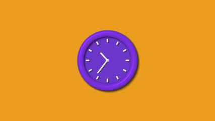 Amazing purple color 3d wall clock isolated on orange background, 12 hours wall clock